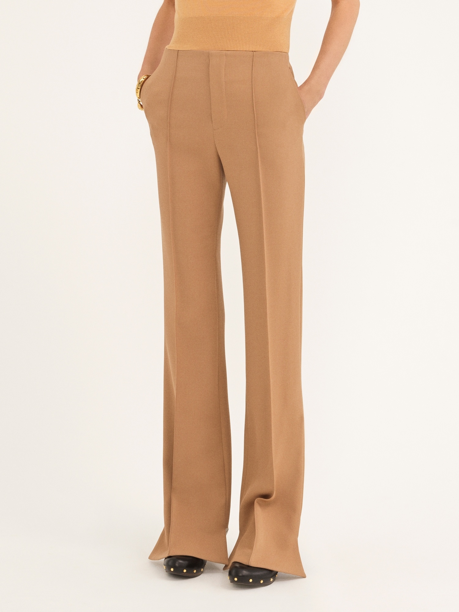 Chloé High-waisted Tailored Trousers With Flared Legs In Nude