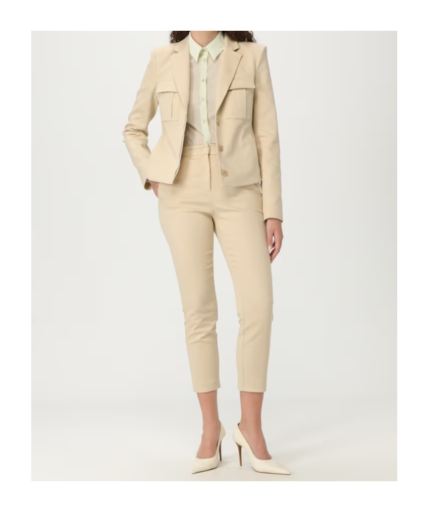 Patrizia Pepe Logo-plaque Cropped Tailored Trousers In Neutral