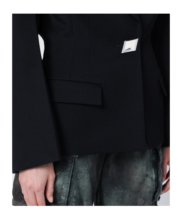 Attico Single-breasted Maxi-shoulders Blazer In Black
