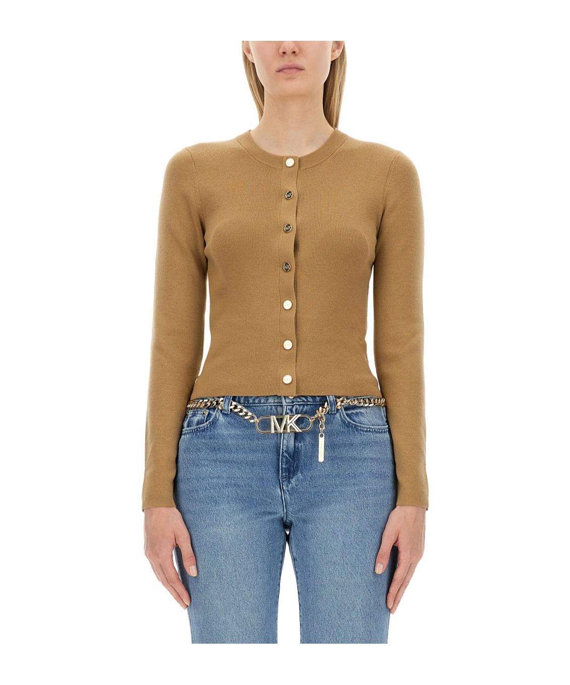 Shop Michael Kors Crew-neck Cardigan In Blue