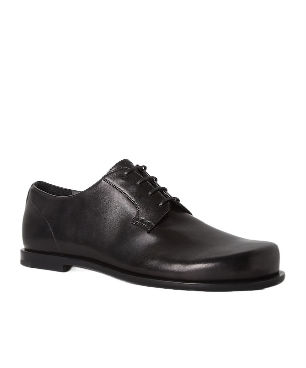 Fendi Leather Lace-up Shoes Squared Toe In Black