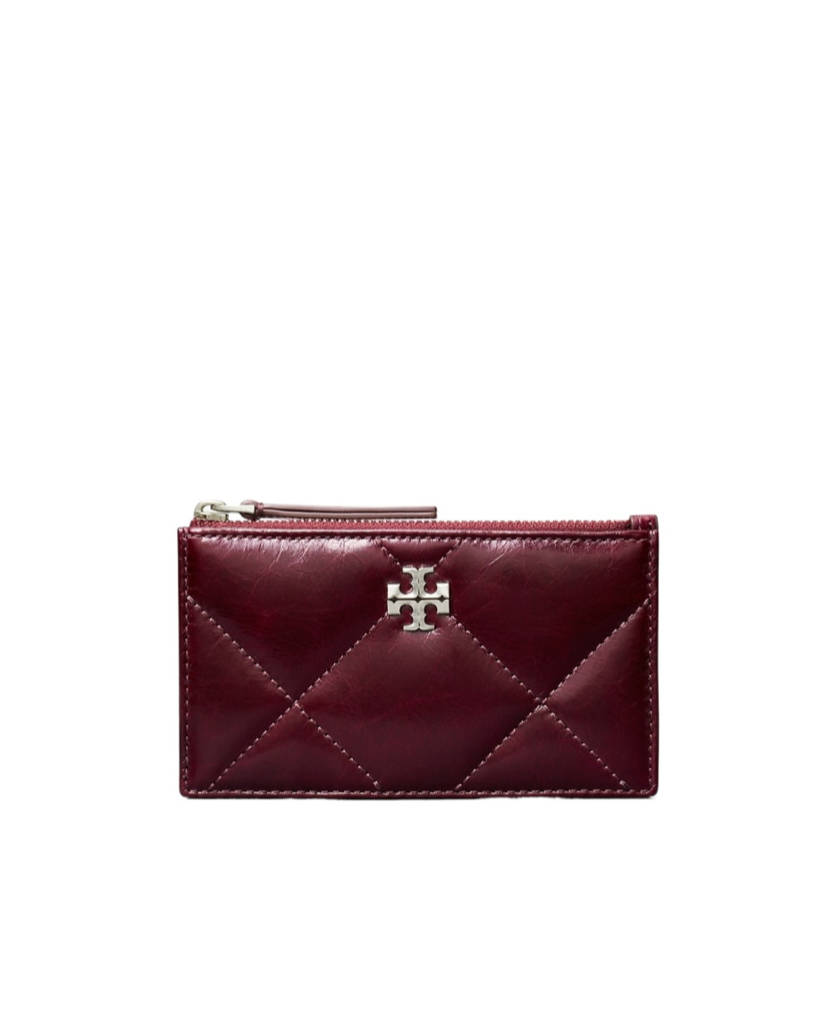 Tory Burch Kira Diamond Quilt Distressed Zip Card Case In Burgundy