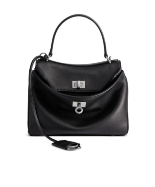 Balenciaga Rodeo Media Leather Handbag In Black