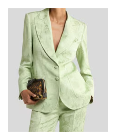 Etro Single-breasted Jacquard Jacket With Floral Motif In Green