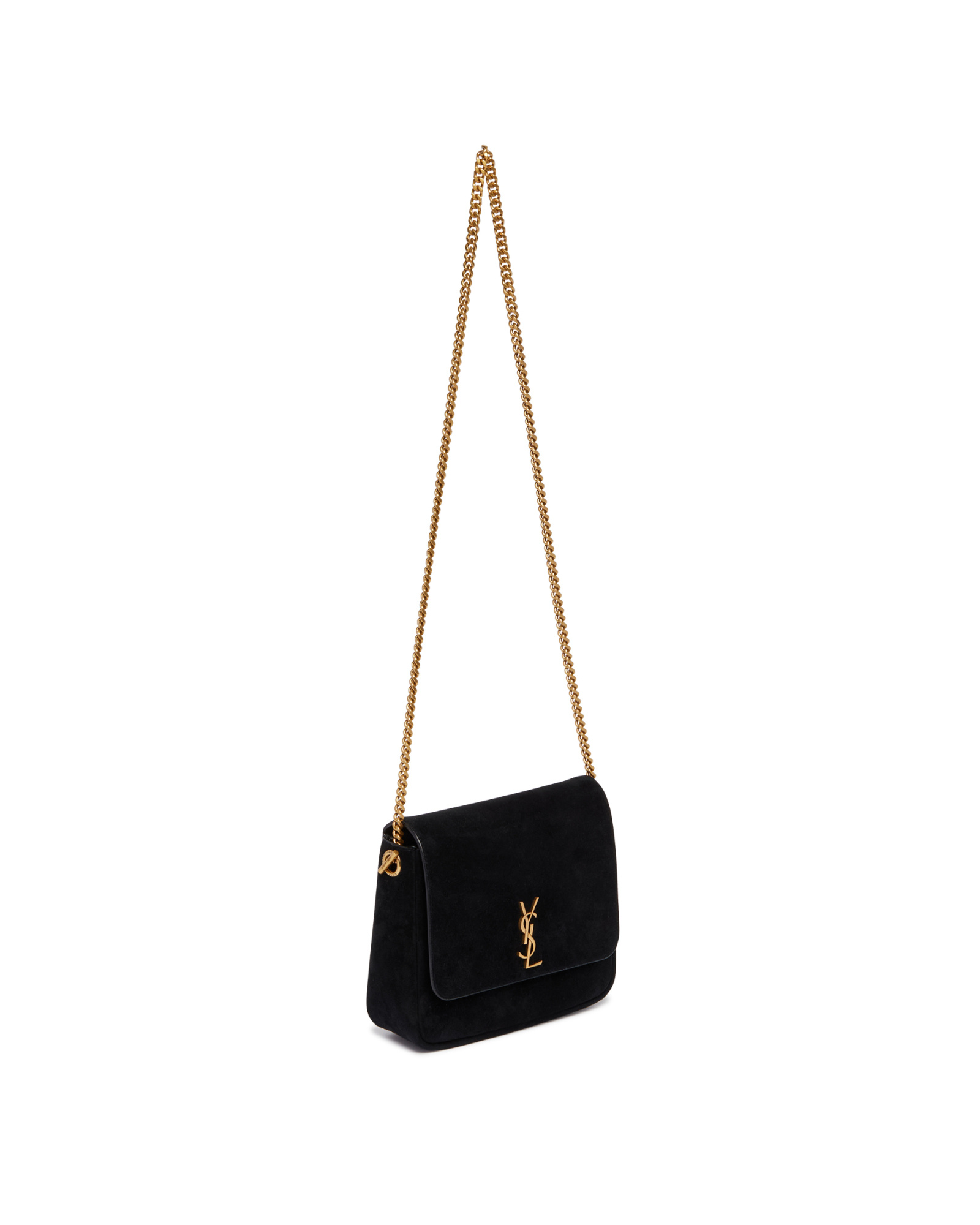 Saint Laurent Logo Plaque Foldover Top Shoulder Bag In Black