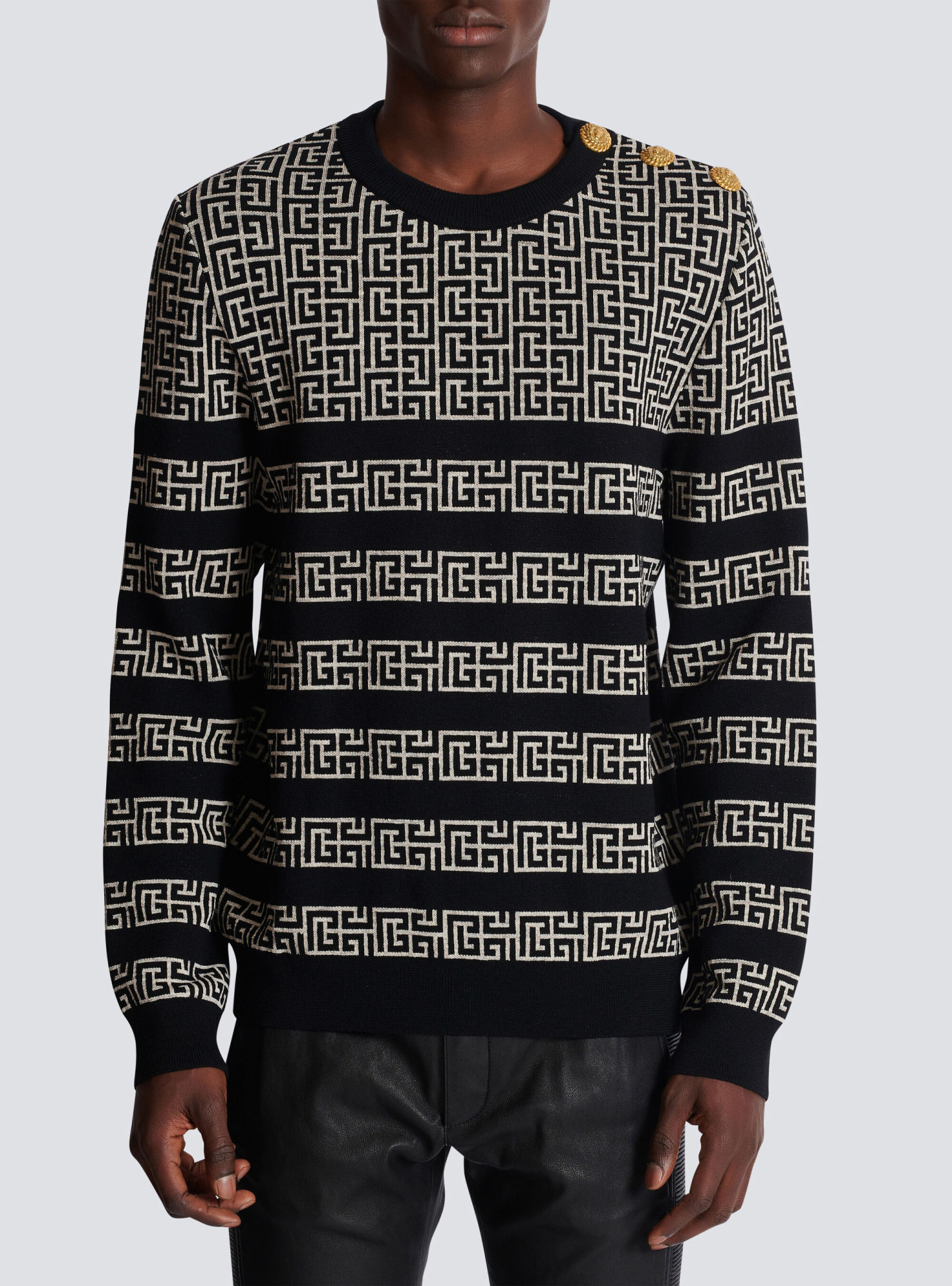 Balmain Pb Labyrinth Ribbed Jumper In Black
