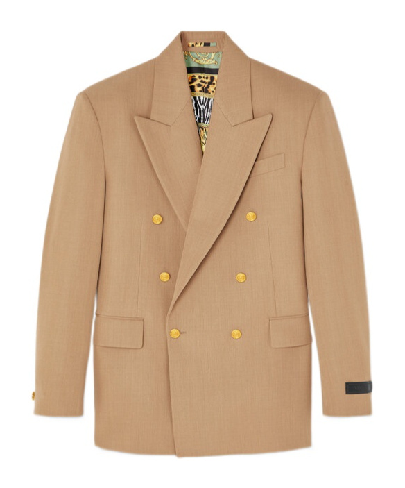 Versace Double-breasted Gold-button Blazer In Brown