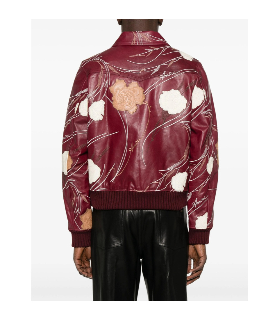 Amiri Long-sleeved Leather Jacket In Burgundy
