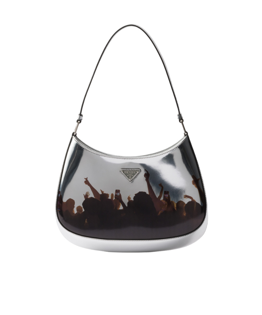 Prada Cleo Concert-print Metallic Leather Shoulder Bag In White