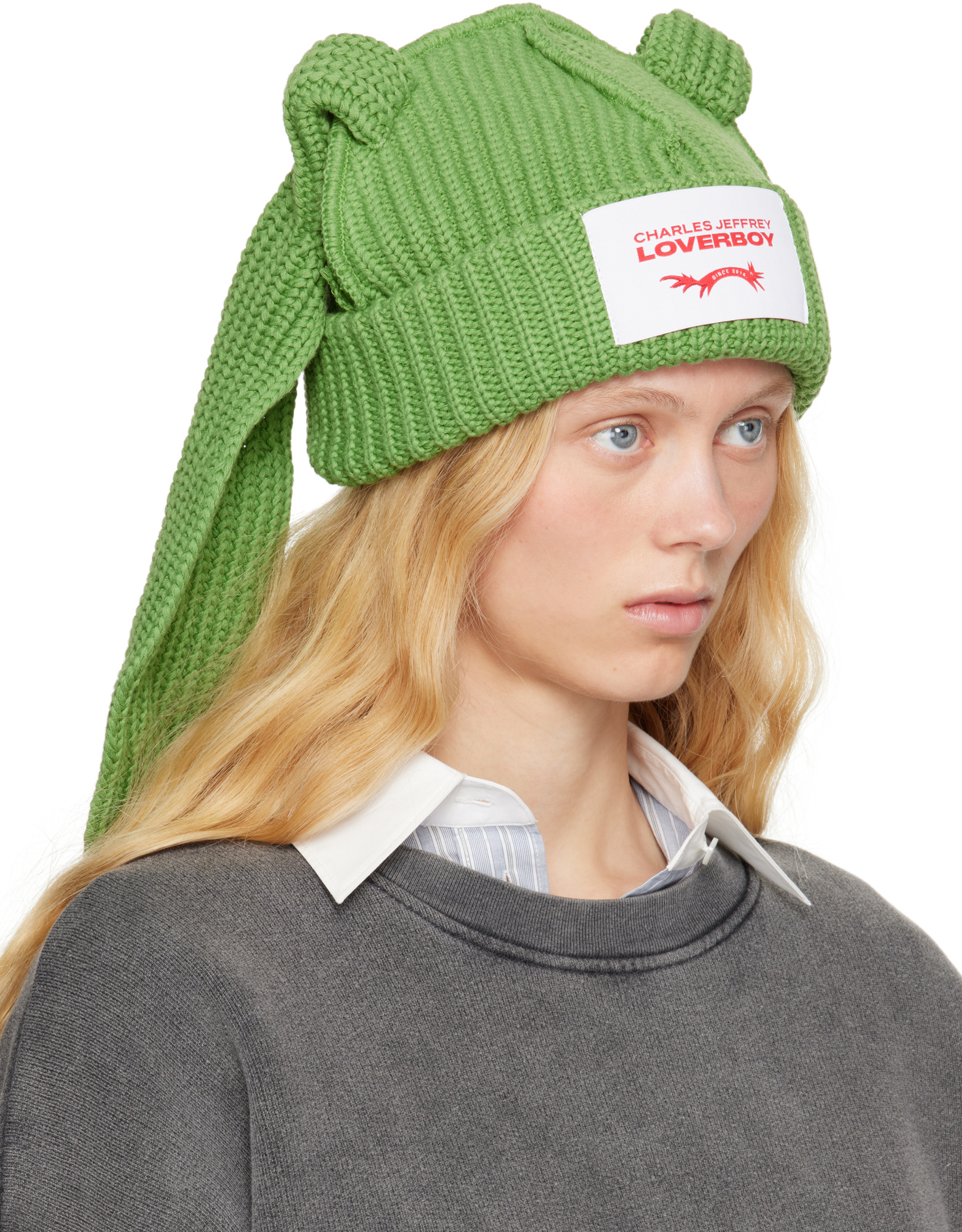 Charles Jeffrrey Loverboy Green Chunky Rabbit Beanie In Green