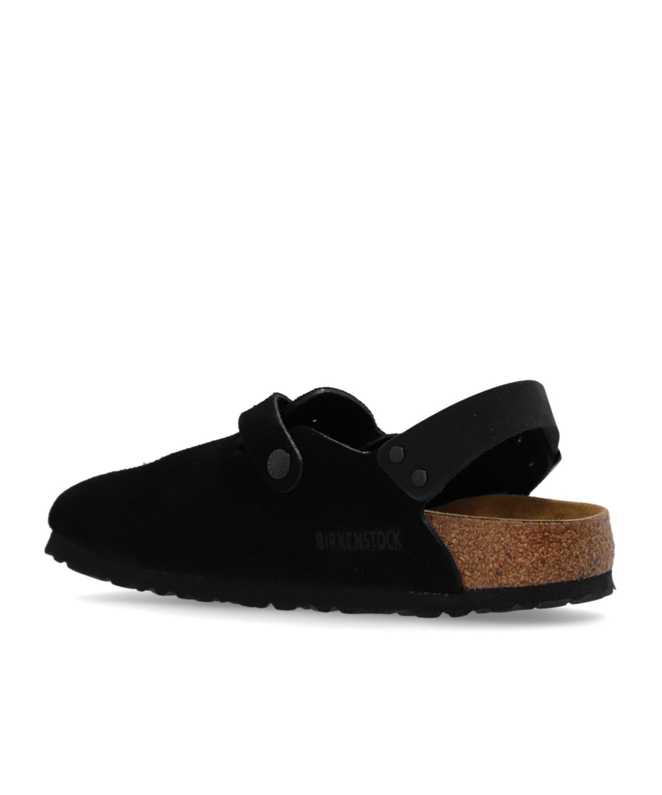Birkenstock Buckle Cork Open Suede Mules In Black