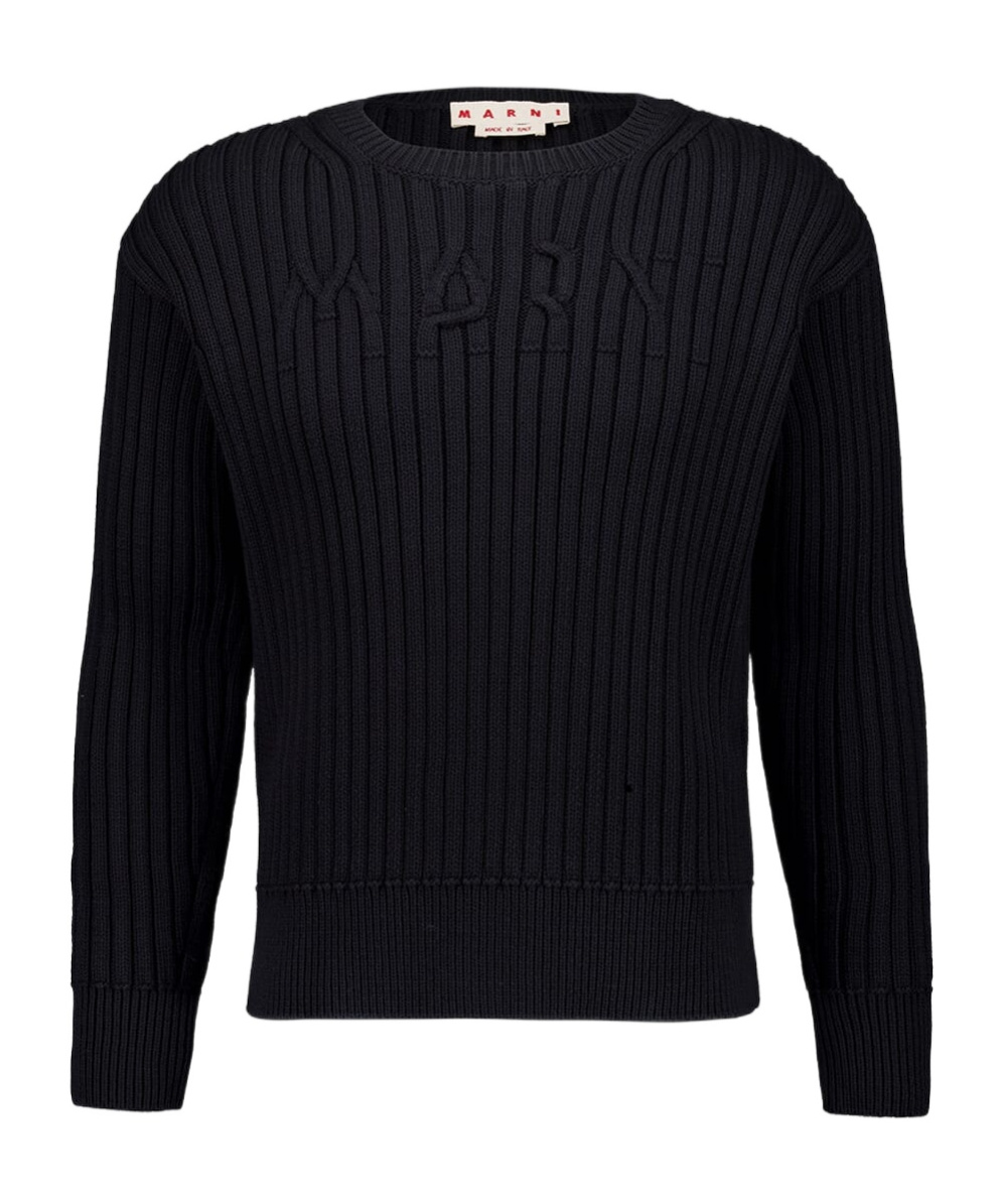 Shop Marni Cable Logo Crewneck Sweater In Black