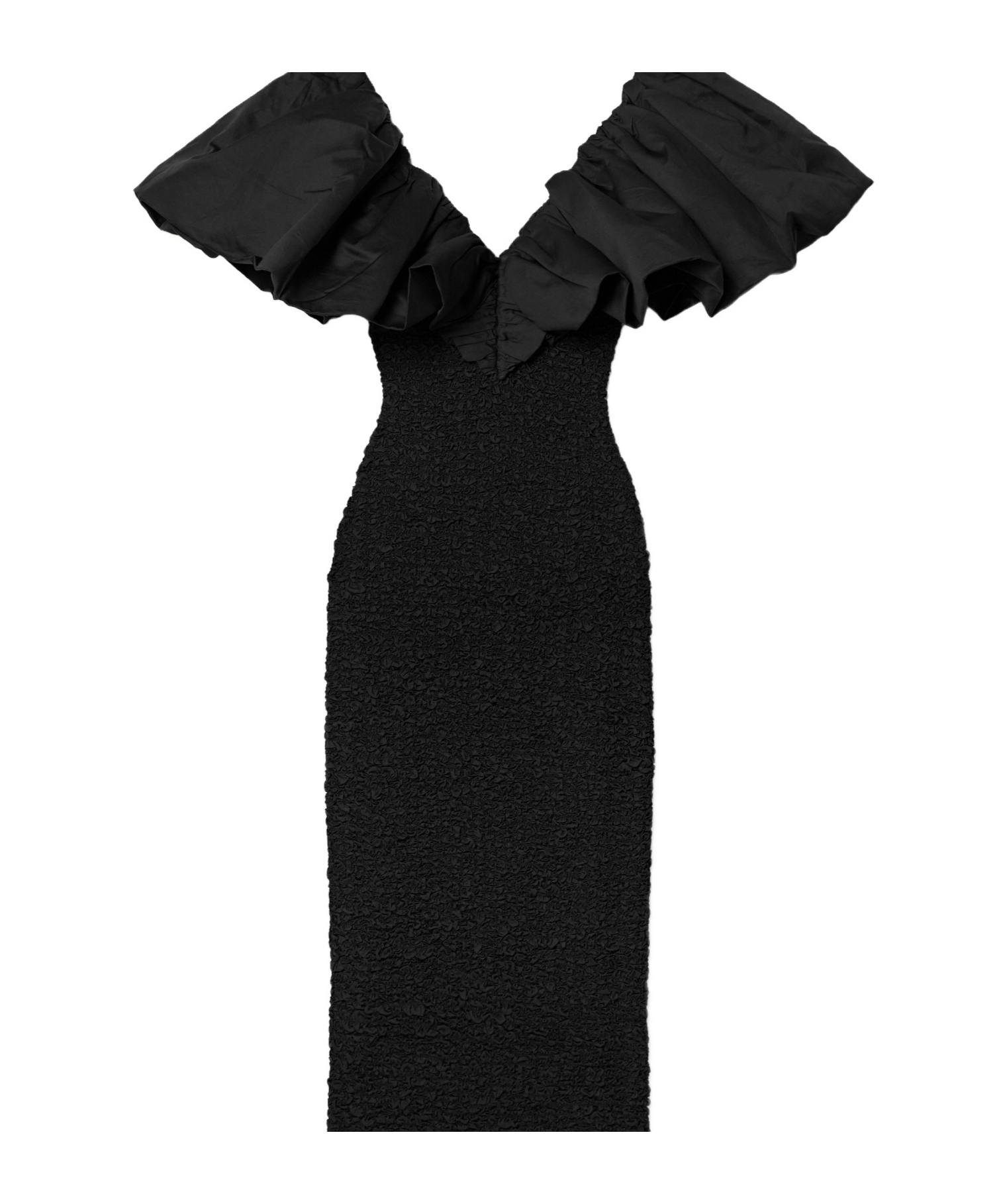 Mara Hoffman Zia Off-the-shoulder Ruffled Poplin-trimmed Popcorn Organic Cotton Midi Dress In Black