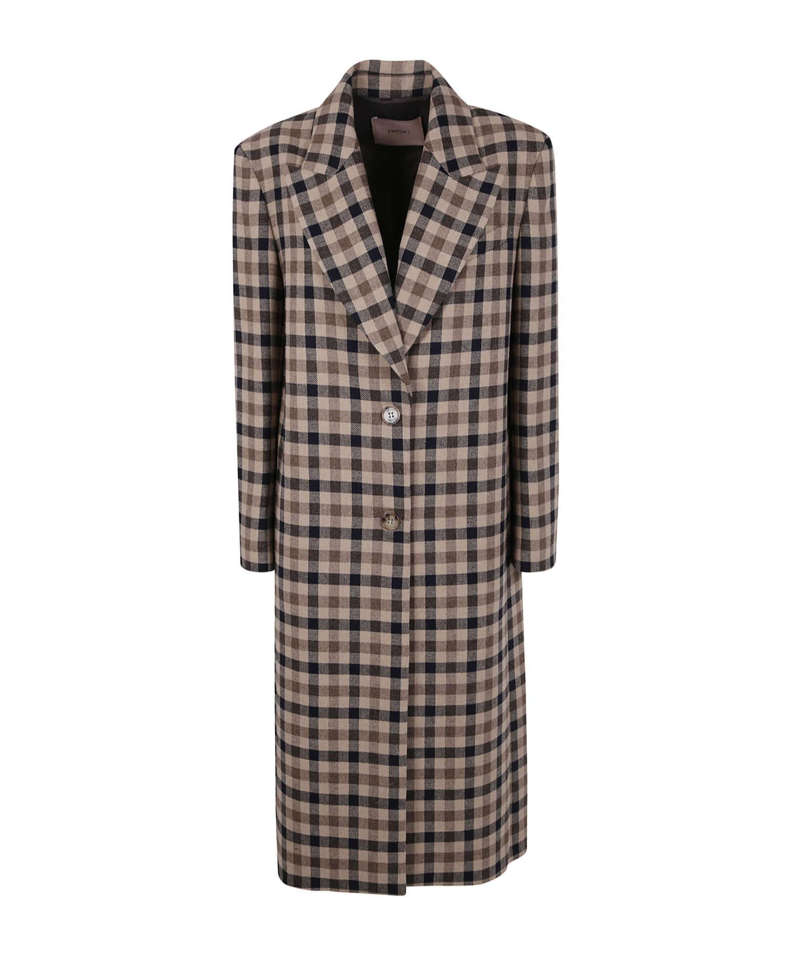 Twinset Twin-set Classic Check Coat In Brown
