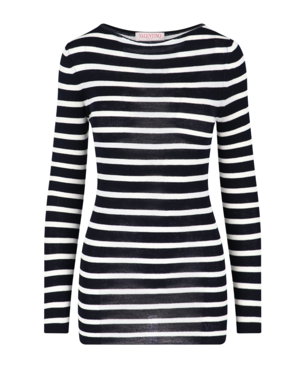 Valentino Striped Intarsia-knit Jumper In Black