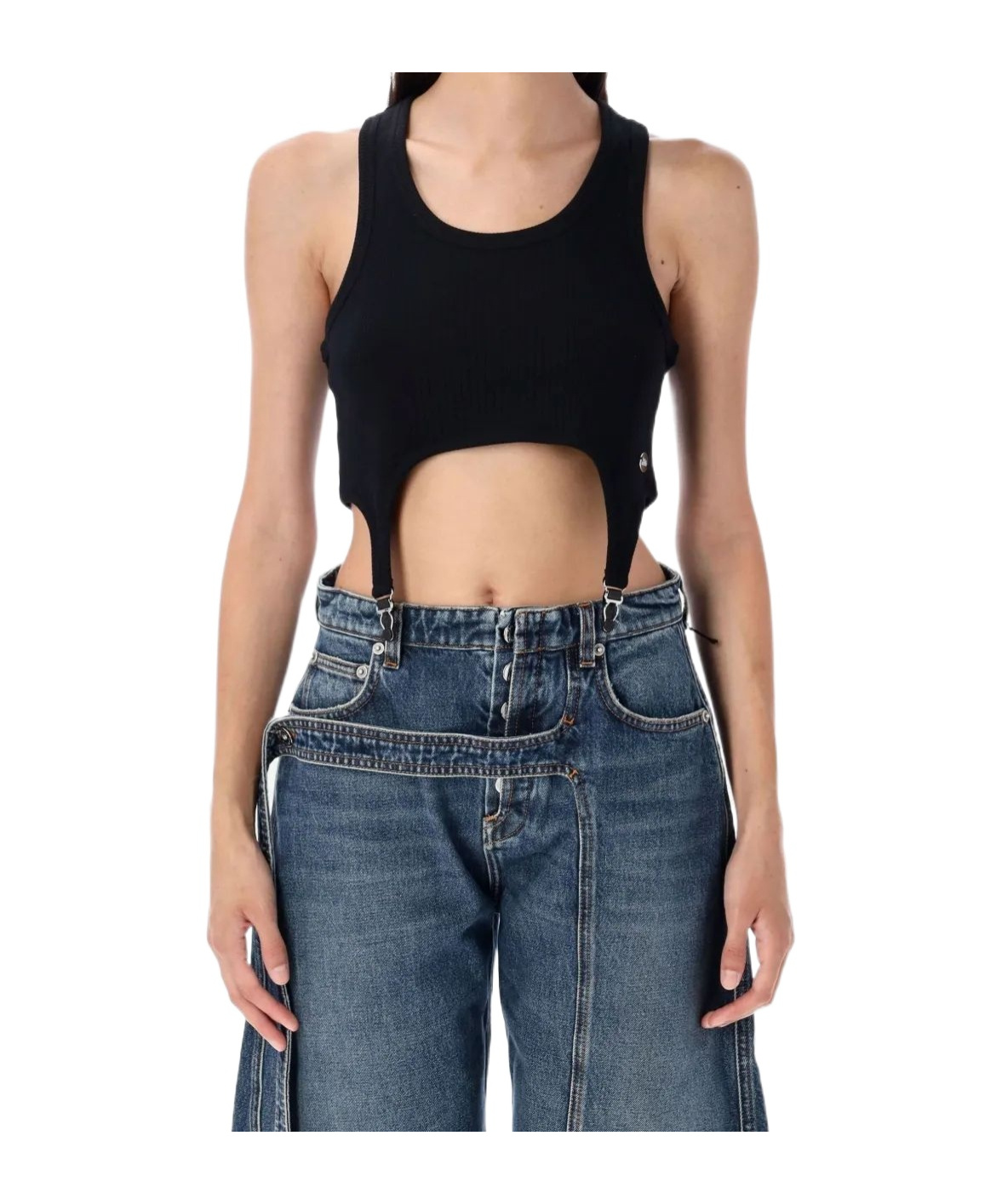 Jean Paul Gaultier Cotton Ribbed Bra With Lingerie Garter Clothing In Black