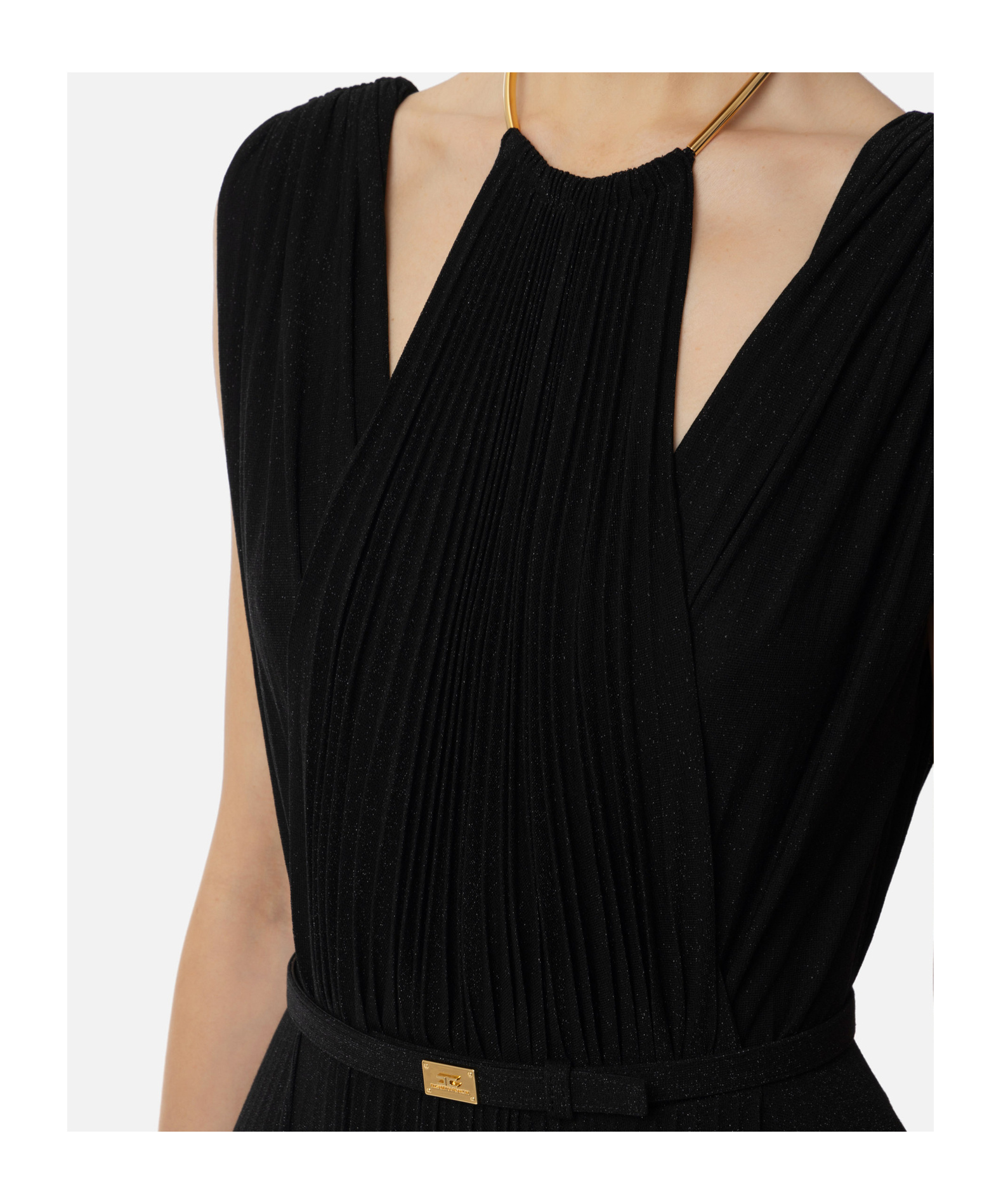 Elisabetta Franchi Belted Lurex Gown In Black
