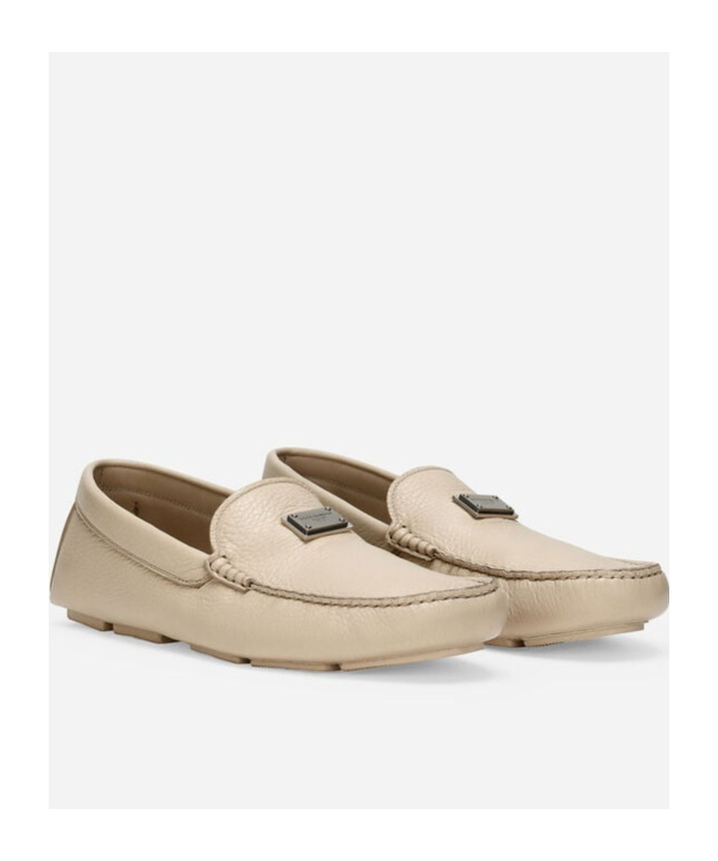 Dolce & Gabbana Logo-plaque Leather Loafers In Neutral