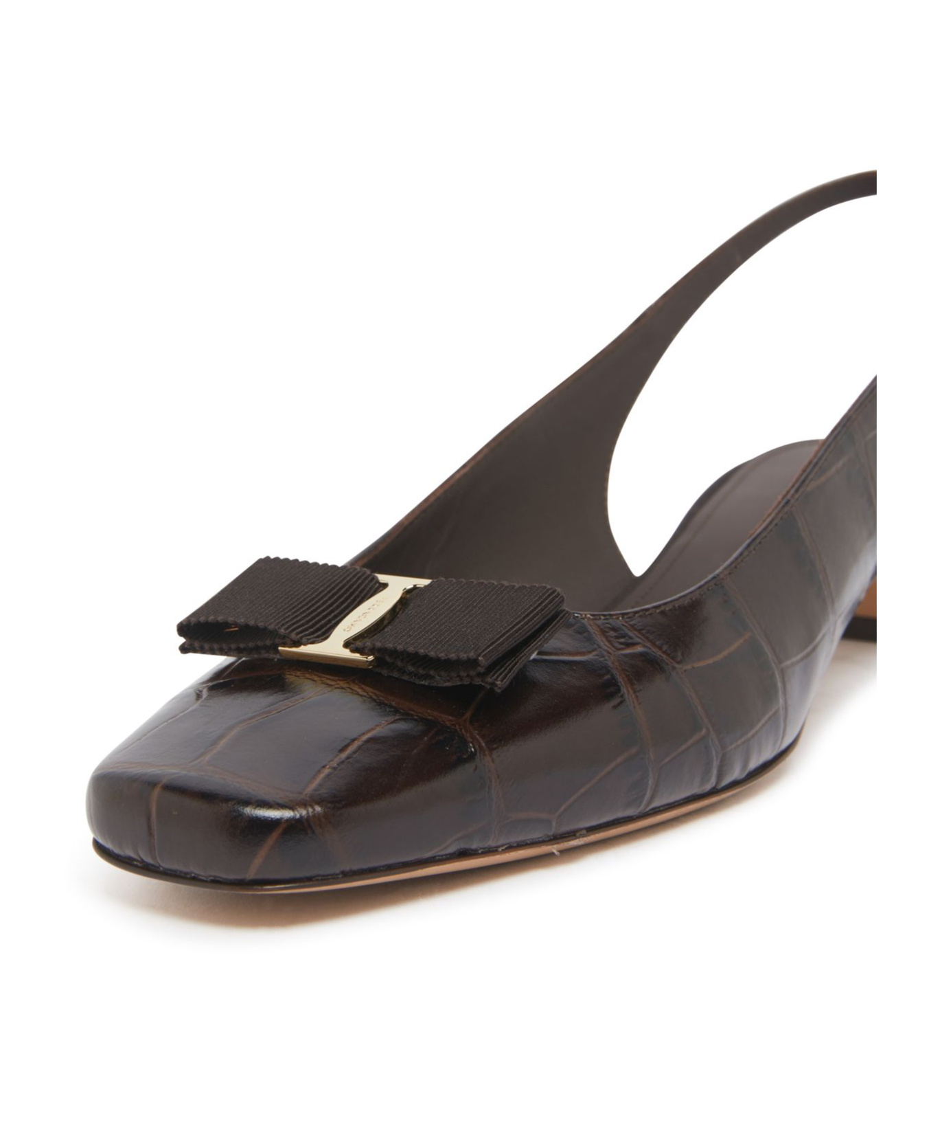 Ferragamo Rivada 30 Croc-embossed Slingback Pumps In Brown