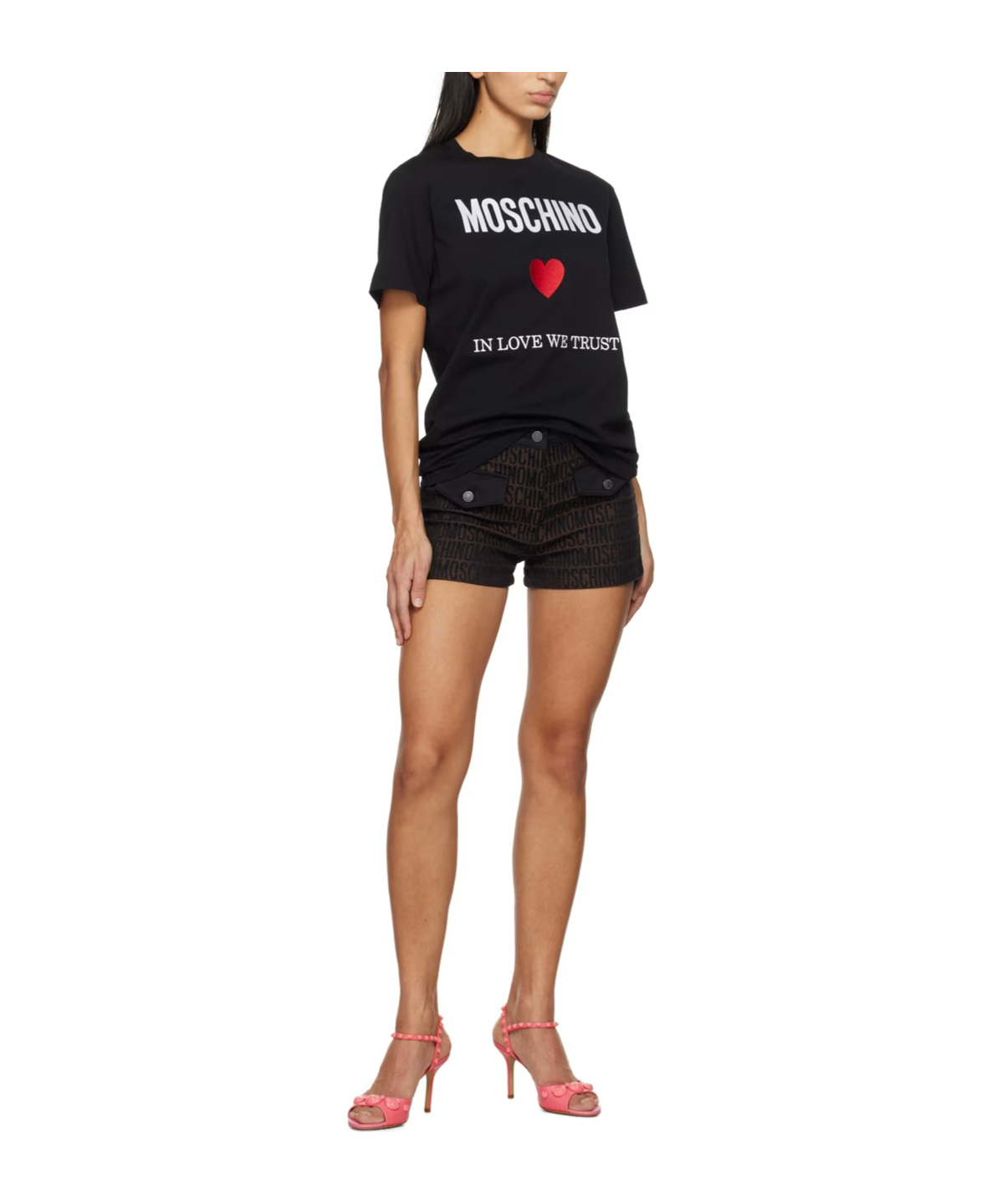 Moschino Black Regular Fit T-shirt With Logo And Heart Graphic In Black