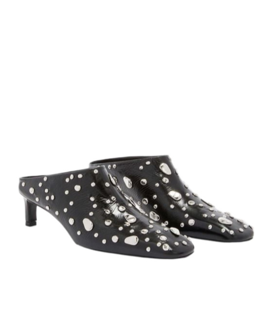 Jil Sander Leather Rivet-embellished Mules 45 In Black