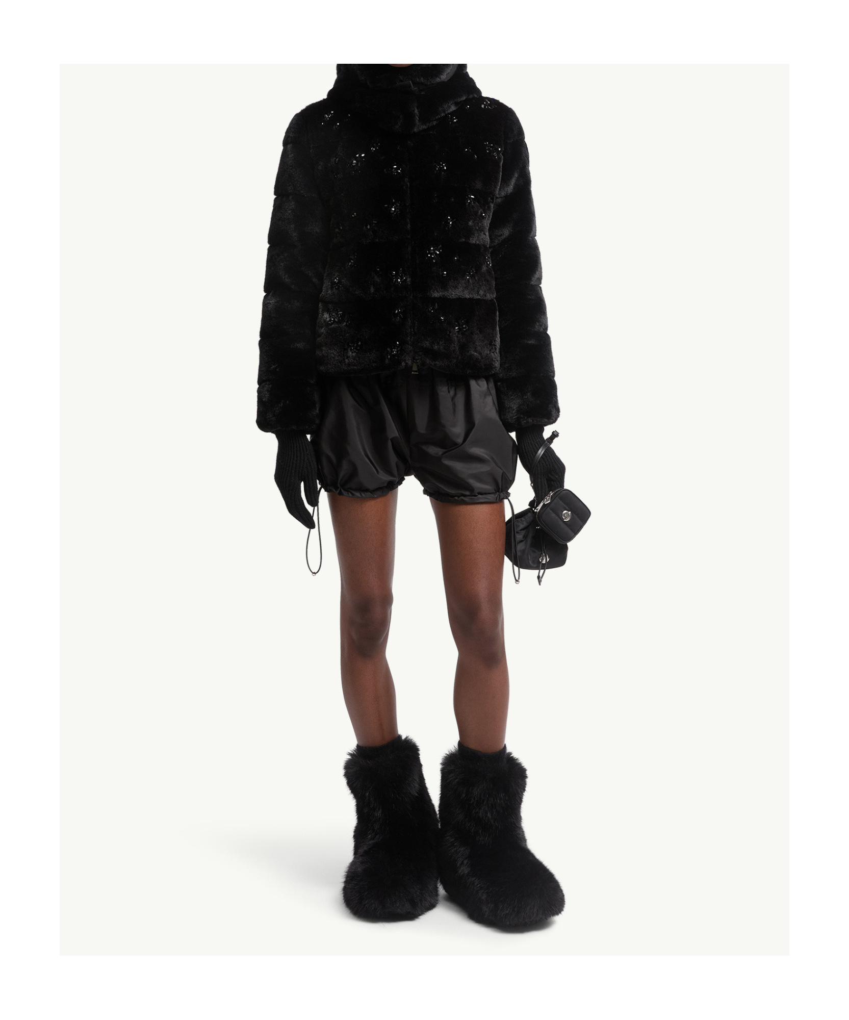 Moncler Andronne Sequin-embroidered Hooded Short Down Jacket In Black
