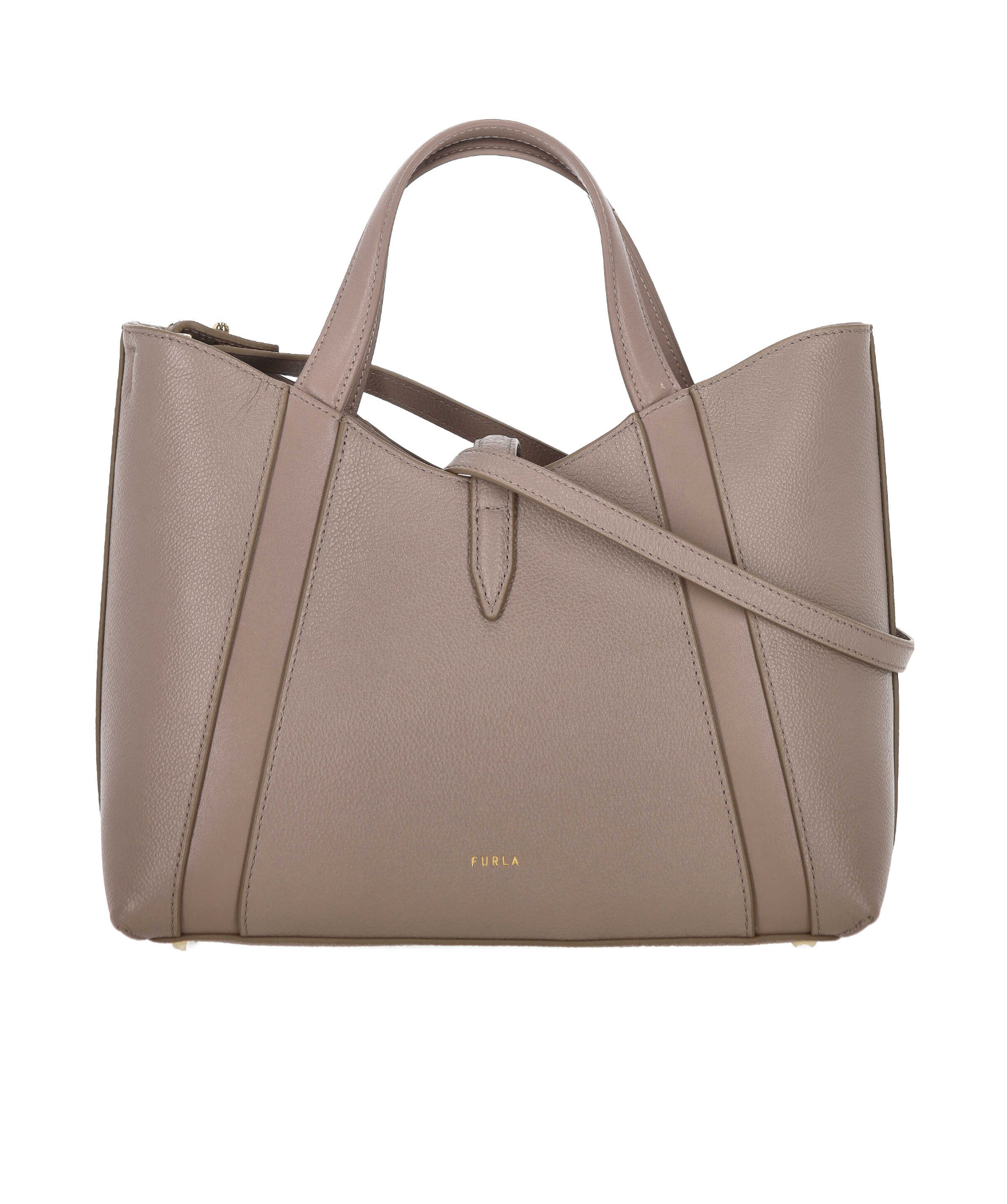 Furla Structured Shoulder Bag With Crossbody Strap And Top Handle In Brown