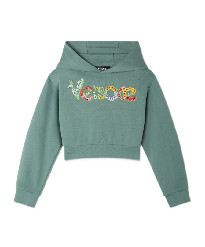 Shop Versace Embroidered Hoodie In Green