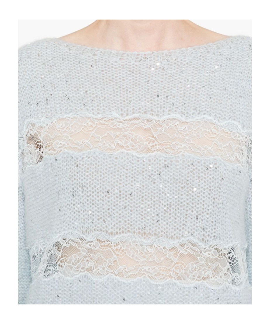 Ermanno Firenze Knitwear With Lace And Sequin Embellishments In Blue