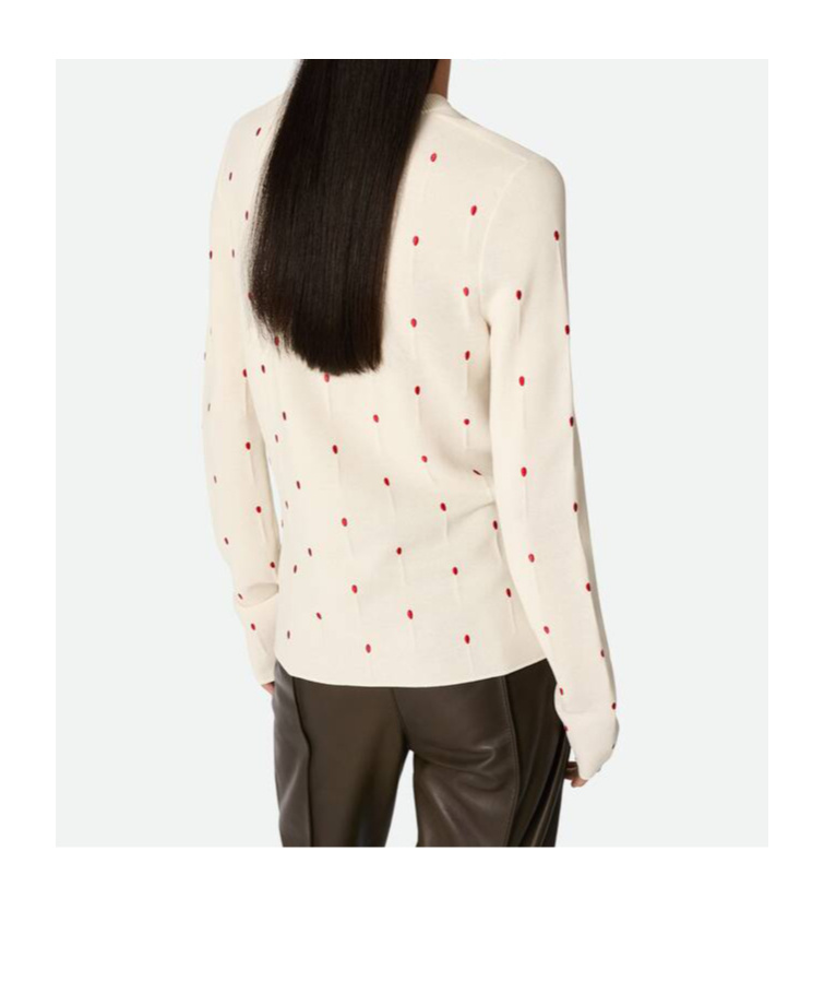 Bottega Veneta Polka Dot Crew Neck Top With Red Embellishment In White