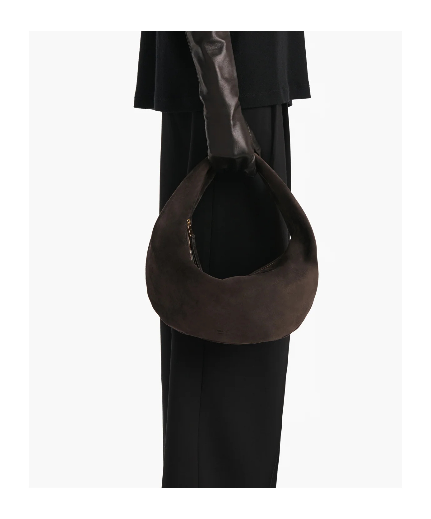 Khaite Medium Olivia Zip Calf-suede Shoulder Bag In Brown