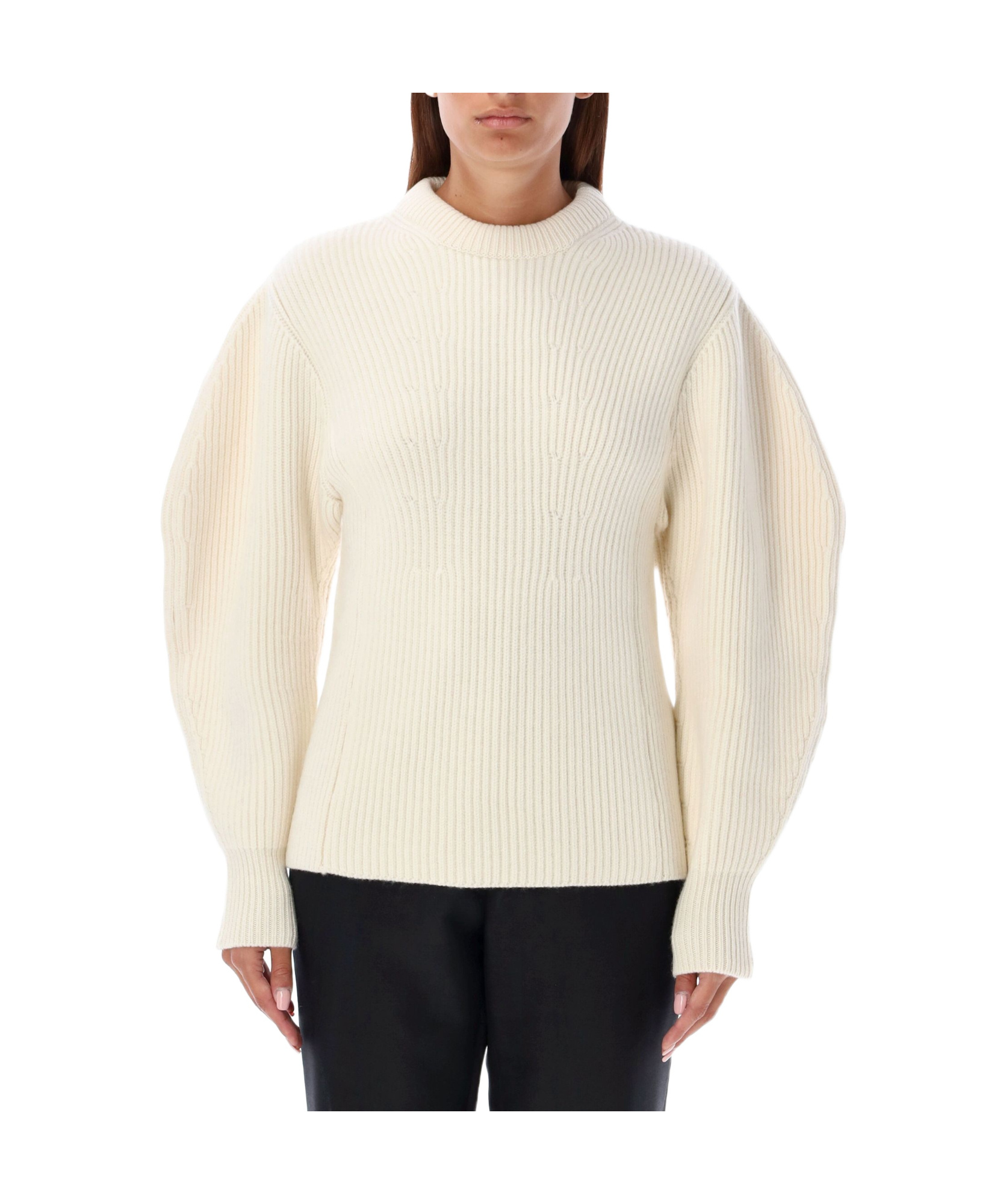 Jil Sander Baloon Sleeve Fisherman Sweater In White