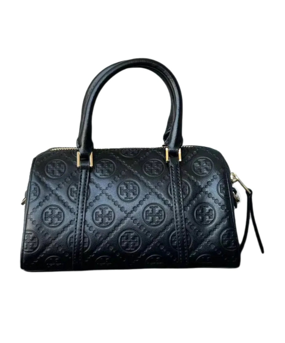Tory Burch T Monogram Leather Petite Barrel Bag In Black