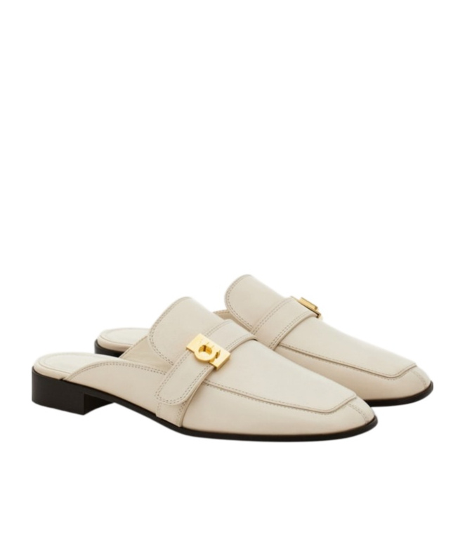 Ferragamo Hug Buckle Loafer Mule In White
