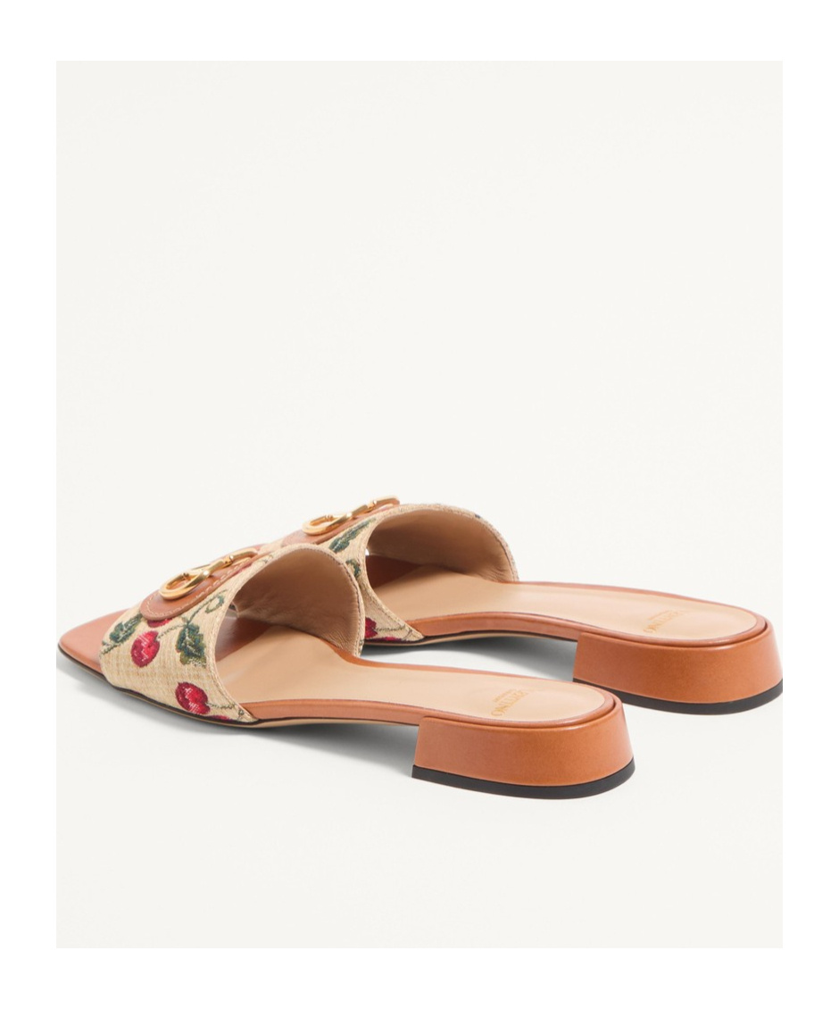 Valentino Garavani Natural Leather And Cotton Flats In Nude
