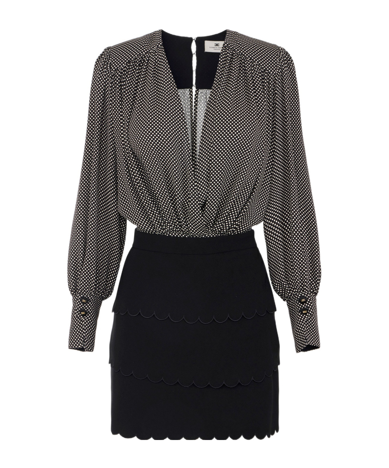 Elisabetta Franchi Dress In Viscose Fabric With Polka Dot Print And Embroidered Scallop