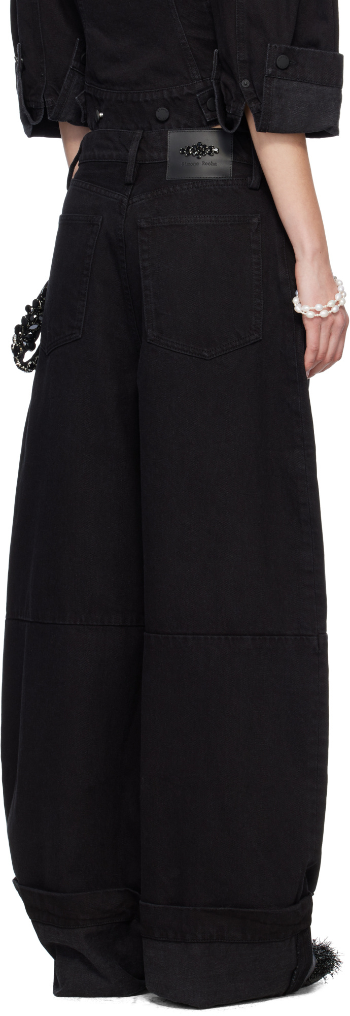 Shop Simone Rocha Embossed Patch Denim Trousers