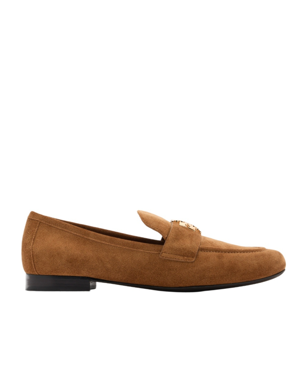 Tory Burch Logo-plaque Suede Loafers In Brown