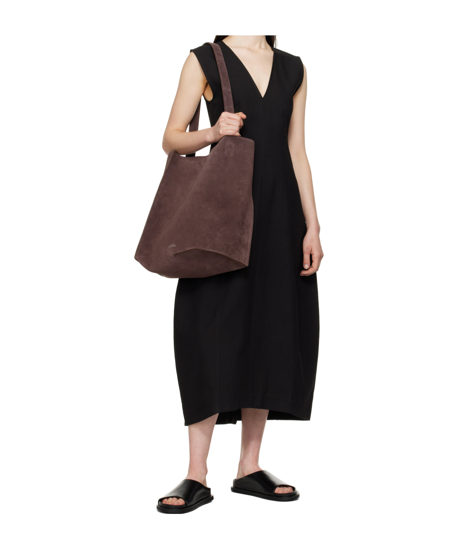 Studio Nicholson V-neck Midi Dress In Black
