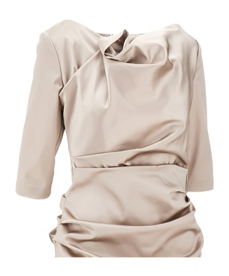 Talbot Runhof Gathered Satin Dress In Nude