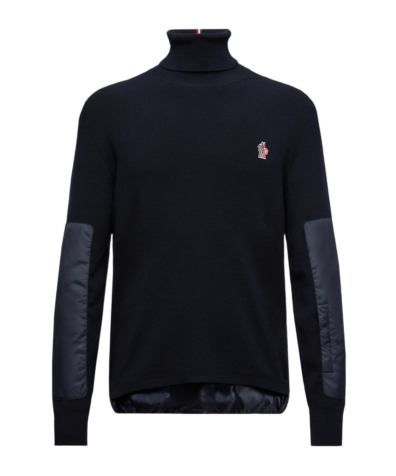Moncler Wool Turtleneck Sweater Featuring Ribbed Cuffs In Blue