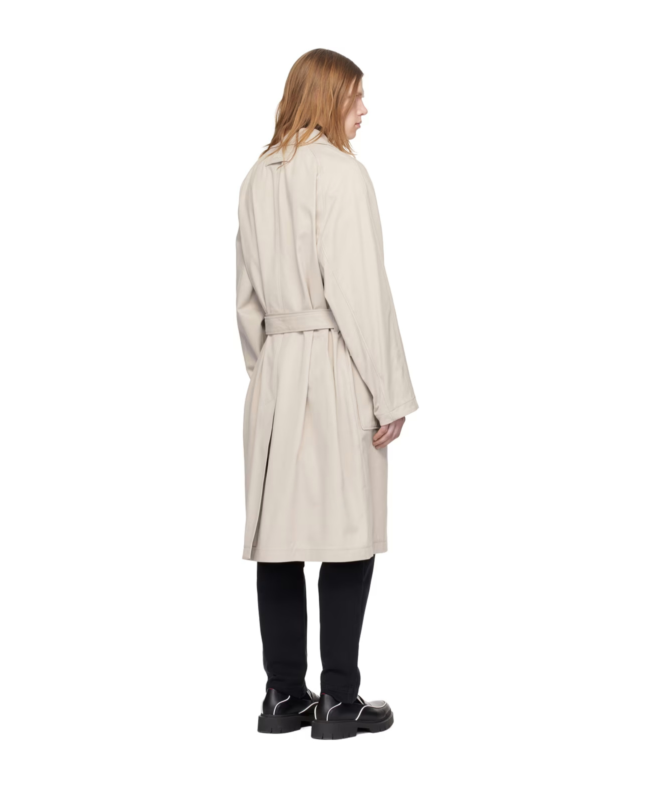 Shop Hugo Boss Lapel Long-sleeved Trench Coat In White