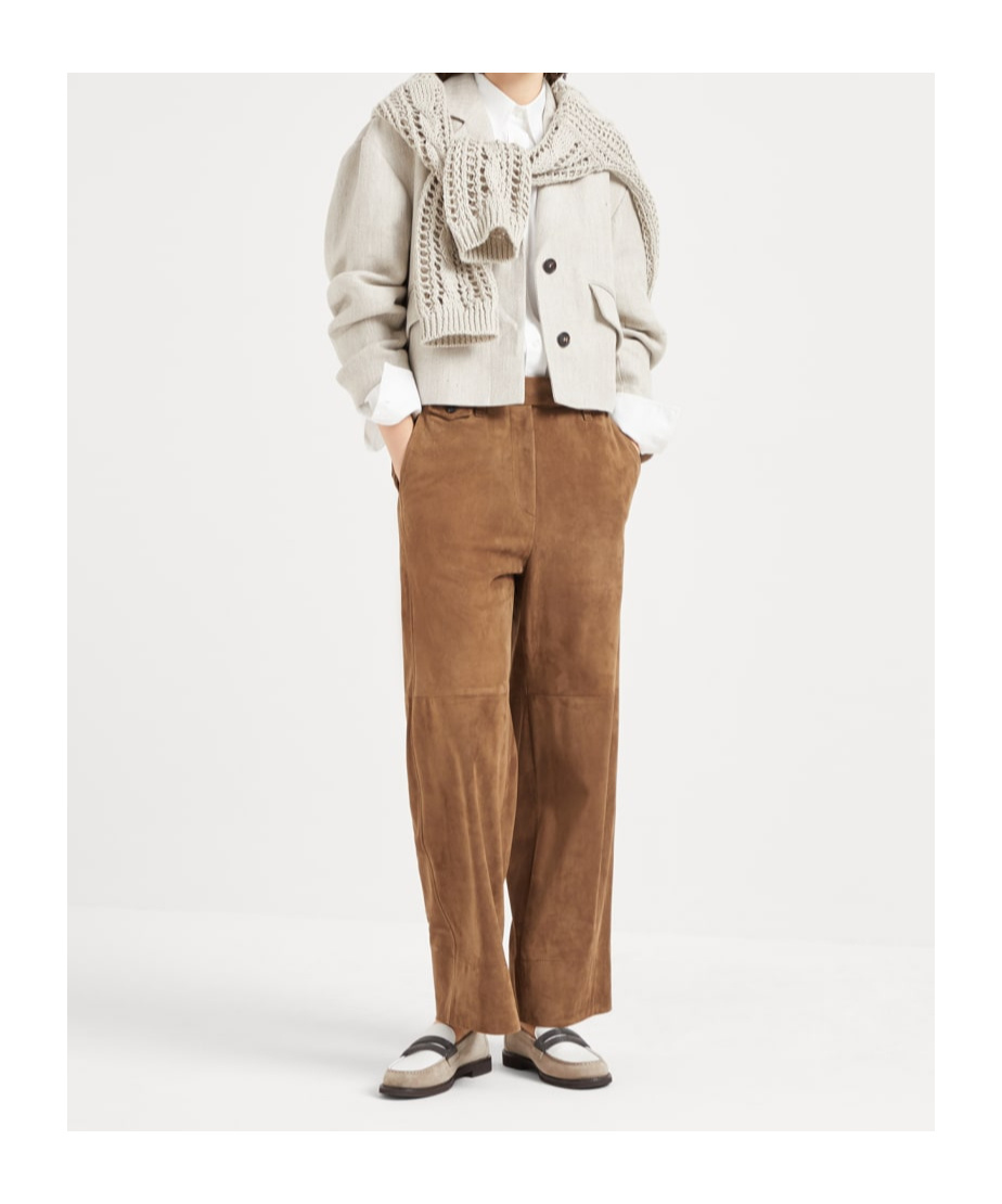 Brunello Cucinelli Cropped Chino Trousers In Brown