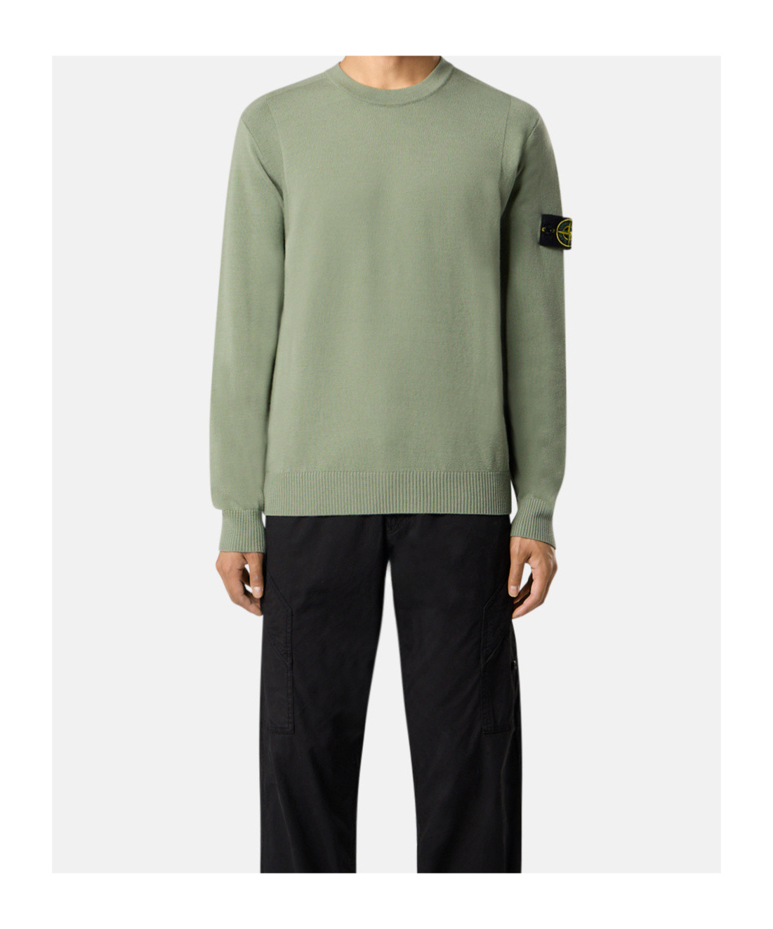 Stone Island Crewneck Jumper With Reverse Stitch Details In Green