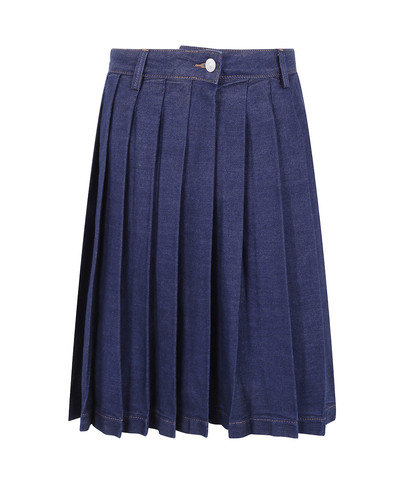 7 For All Mankind Midi Skirt With Pleats And Buttons In Blue