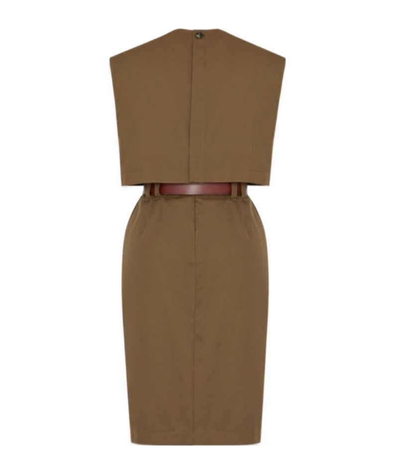 Shop Saint Laurent Cut-out Dress In Cotton Twill In Green