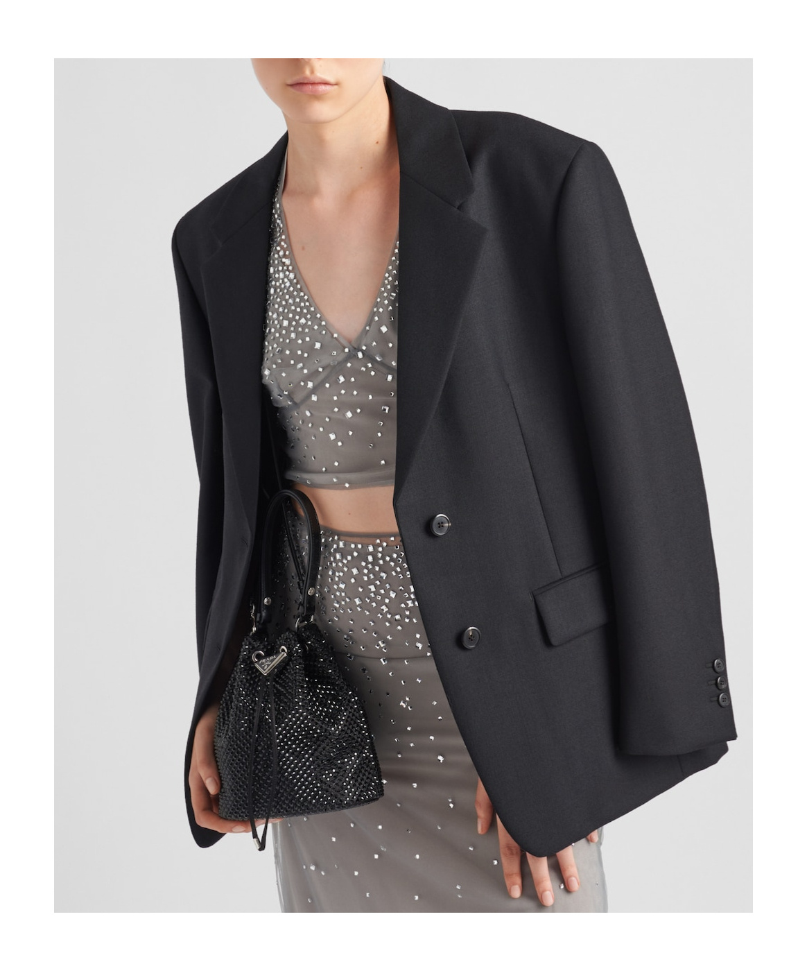 Prada Womens Black Crystal-embellished Mini Satin Shoulder Bag In Black