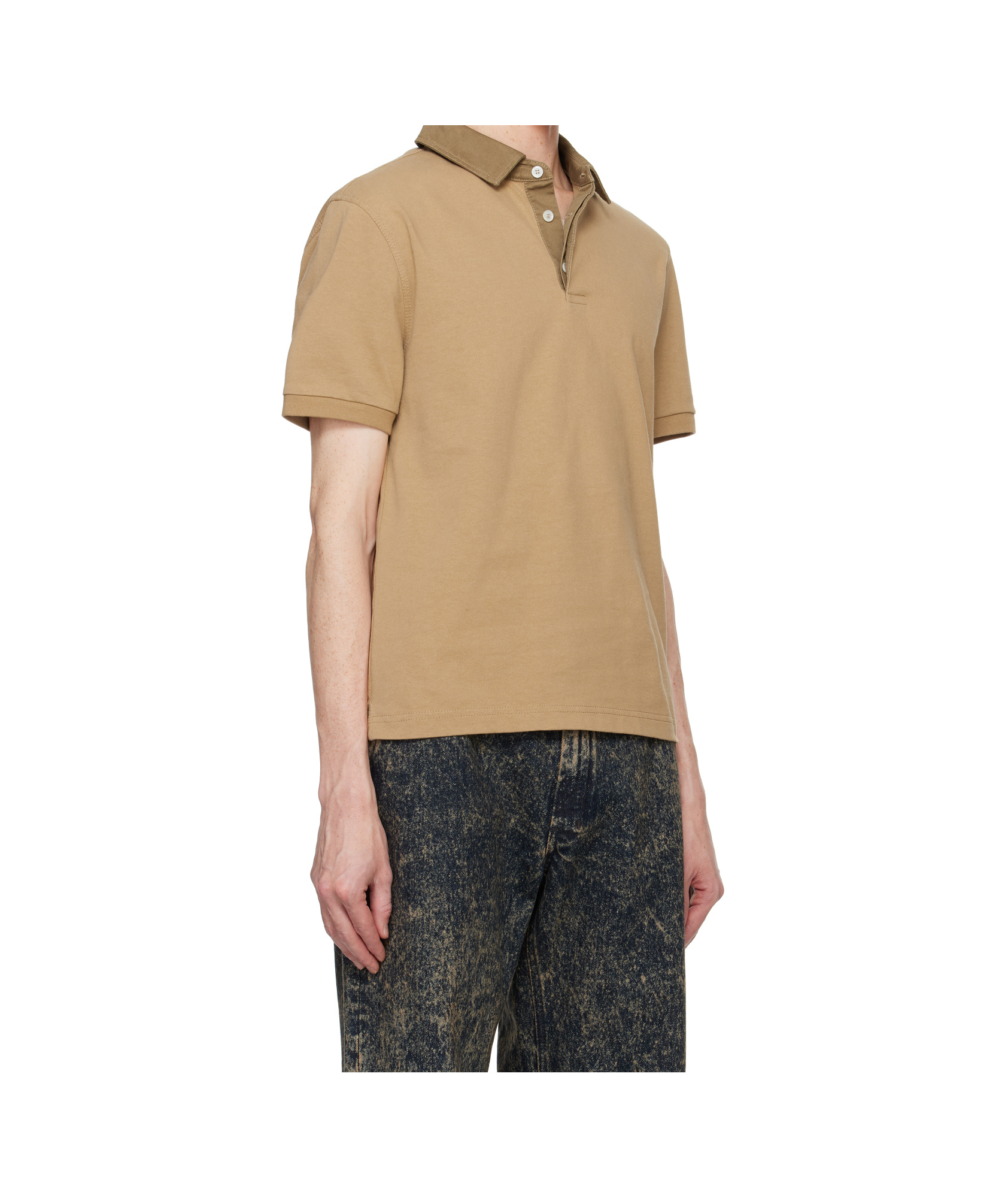 Marni Brown Canvas Collar Polo In Nude