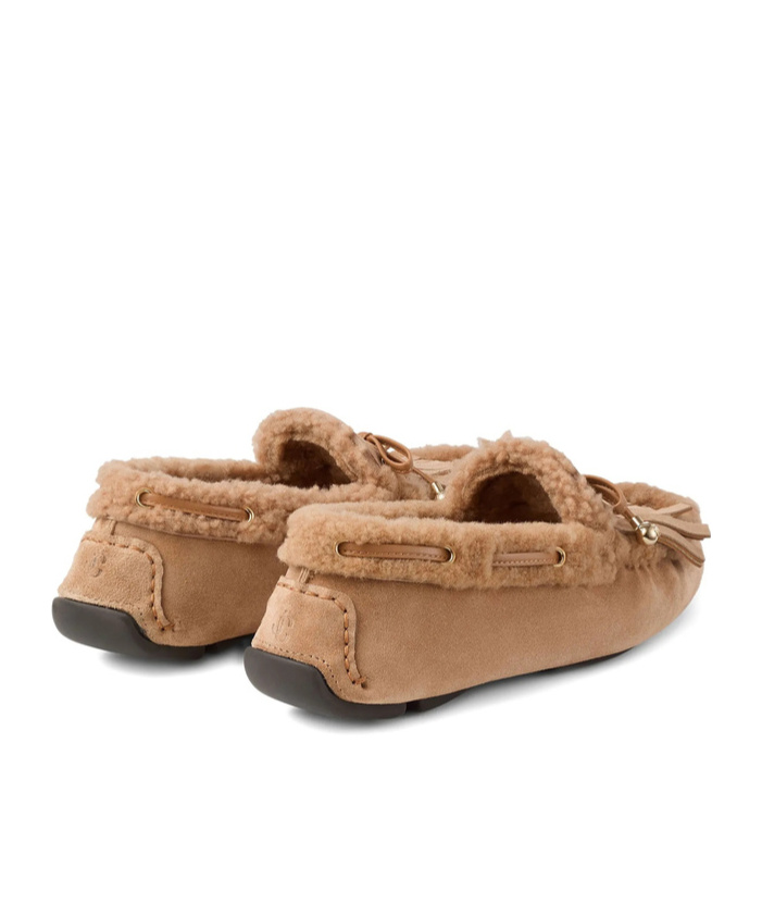 Jimmy Choo Toffee Velvet Suede Loafers With Shearling In Brown