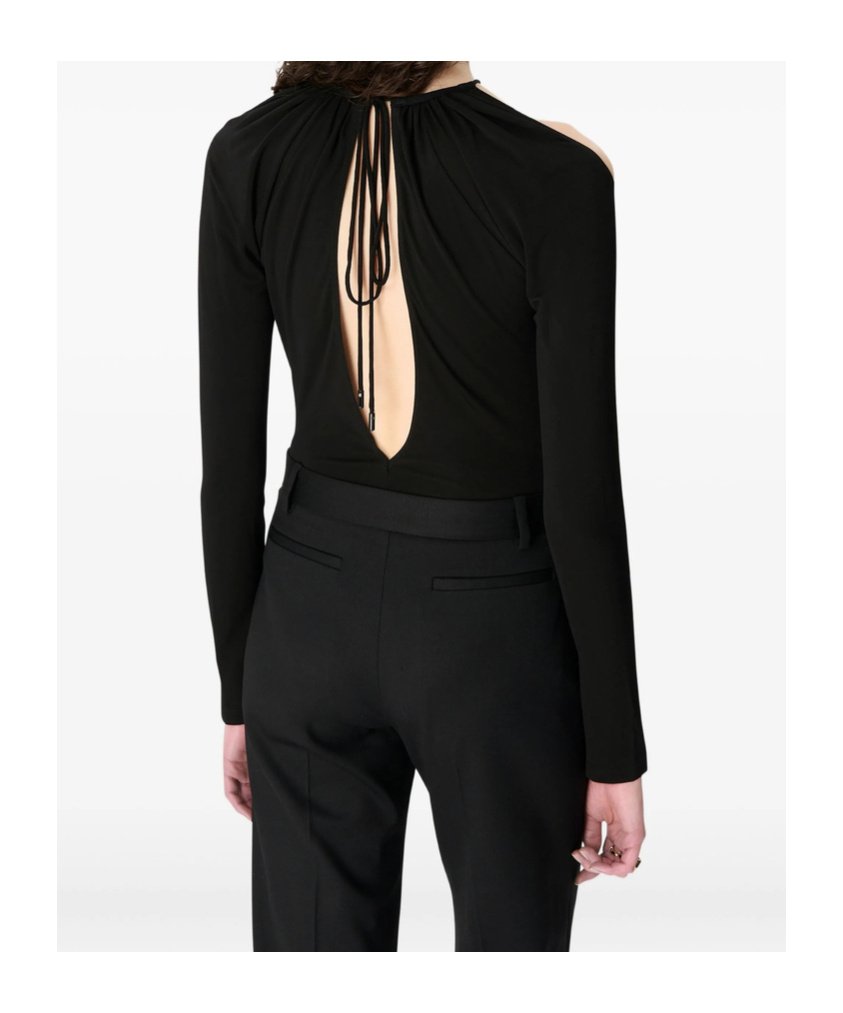 Marine Serre Black Stretch Viscose Bodysuit In Black